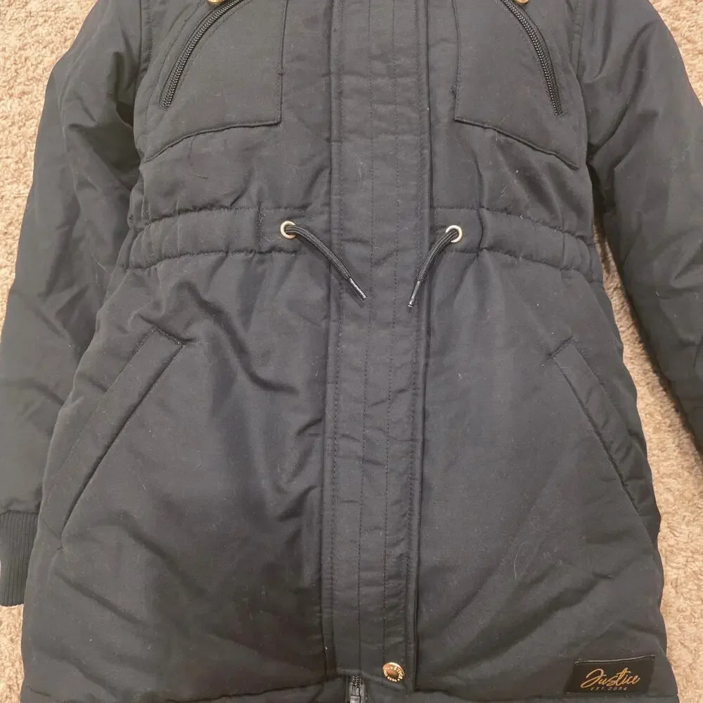 NWT Justice black fleece lined Chamarra tipo parka girls sz 10